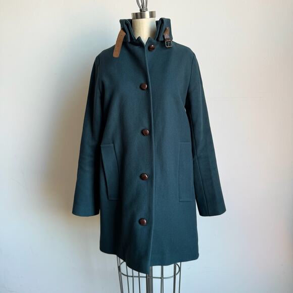 Vintage 2000s SESSÙN Teal Green Wool Blend Funnel Neck Coat - Picture 4 of 13